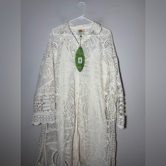 Farm Rio White Guipure Lace Midi Shirt dress size XL NEW - Picture 3 of 6
